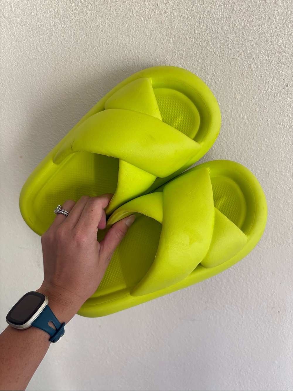 Neon Yellow Slip-On Crisscross Foam Sandals